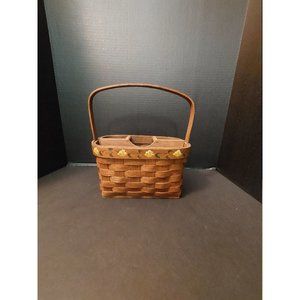 Vintage hand woven basket, divided utensil picnic basket, country farmhouse